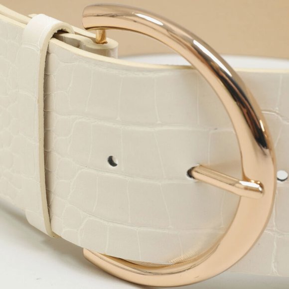 WIDE BELT IN BEIGE REPTILE-EFFECT FAUX LEATHER